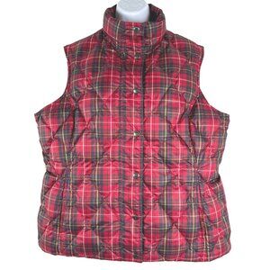 Lands' End Puffer Down Vest Womens Large‎ Quilted Red Plaid Outdoor CJ-2146